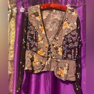 Free people peplum floral v neck blouse